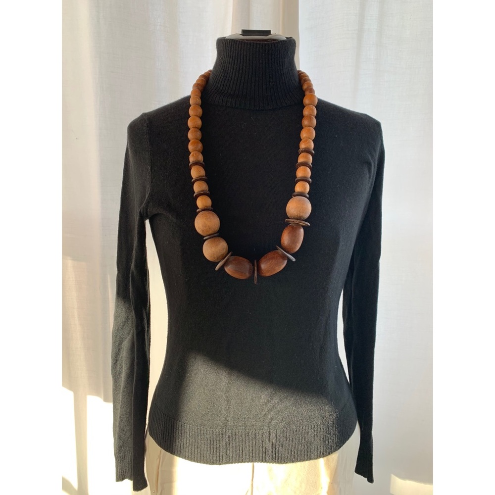 Vintage large wooden beaded necklace 1970s